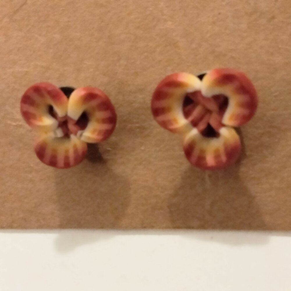 Pansy Post Earrings Red Yellow Small Flower Stud